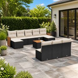 11 Piece Modular Garden Sofa Set in Black Poly Rattan