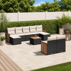Durable 10 Piece Black Garden Sofa Set with Cushions