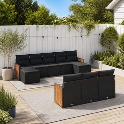 10-Piece Modular Black Poly Rattan Garden Sofa Set