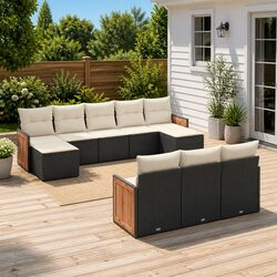 Durable 10 Piece Black Poly Rattan Garden Sofa Set