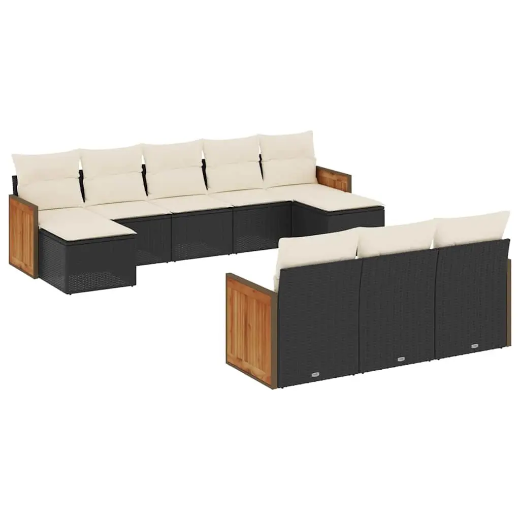 10 Piece Black Poly Rattan Garden Sofa Set