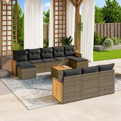 Durable 11-Piece Garden Sofa Set in Grey Poly Rattan