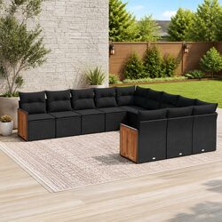 11 Piece Black Modular Garden Sofa Set with Cushions