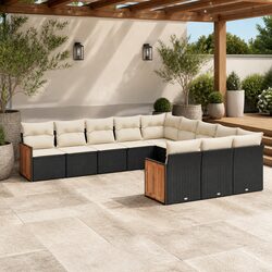 Durable 11 Piece Modular Black Rattan Garden Sofa Set
