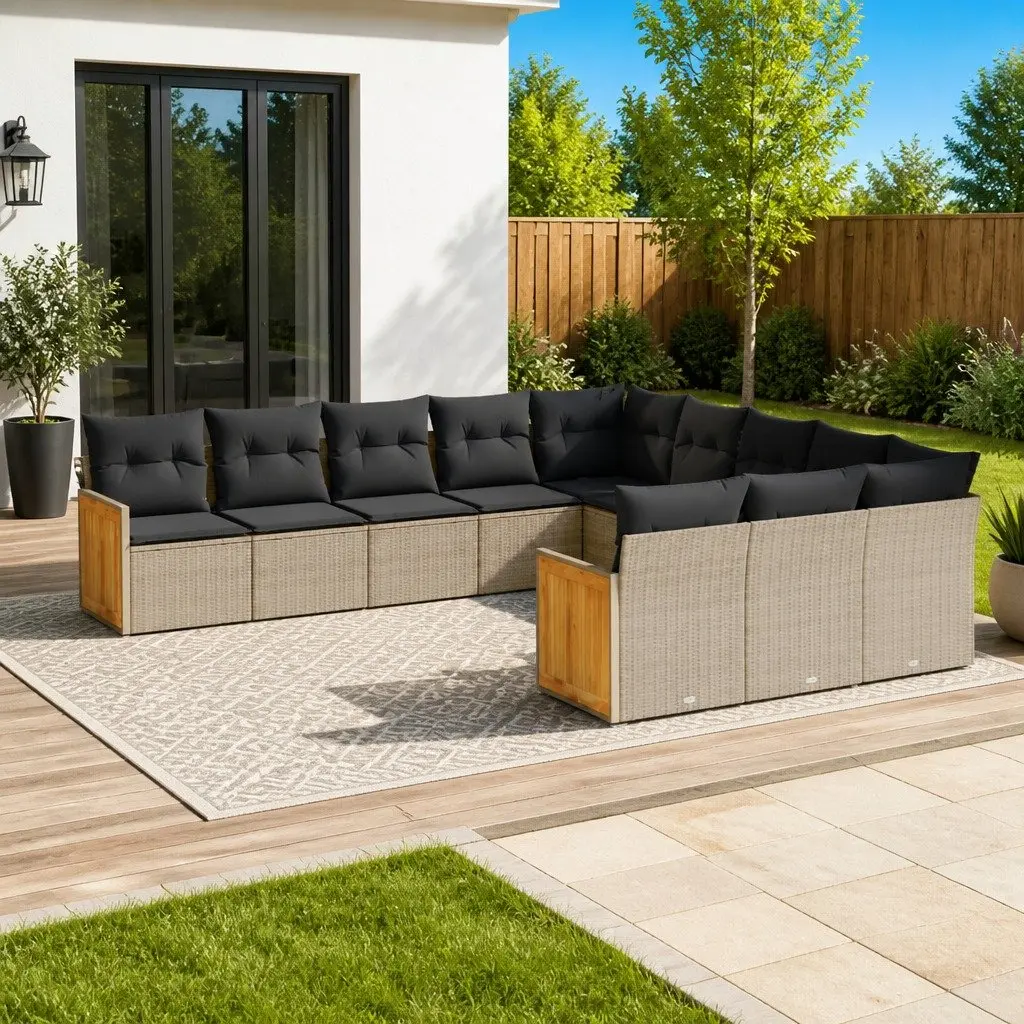 Garden Sofa Set PE Rattan 11 Piece Outdoor Furniture Patio Conversation Grey