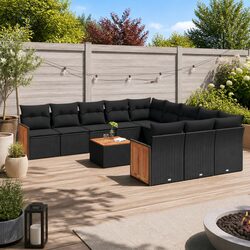 Black Poly Rattan Outdoor Garden Sofa Set 12 Pieces
