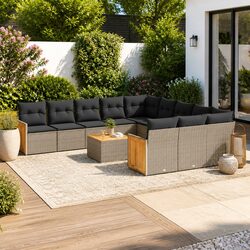 12-Piece Grey Poly Rattan Garden Sofa Set for Outdoors