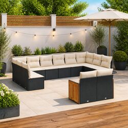 12-Piece Black Poly Rattan Garden Sofa Set