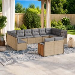 Sturdy 12-Piece Beige Outdoor Garden Sofa Set