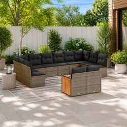 Durable Grey Poly Rattan Modular Garden Sofa Set 12 Piece
