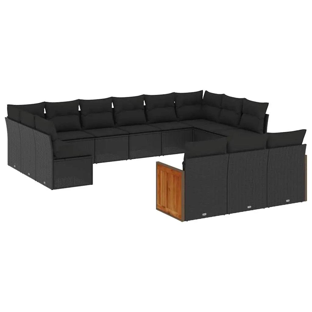 13 Piece Modular Black Poly Rattan Garden Sofa Set