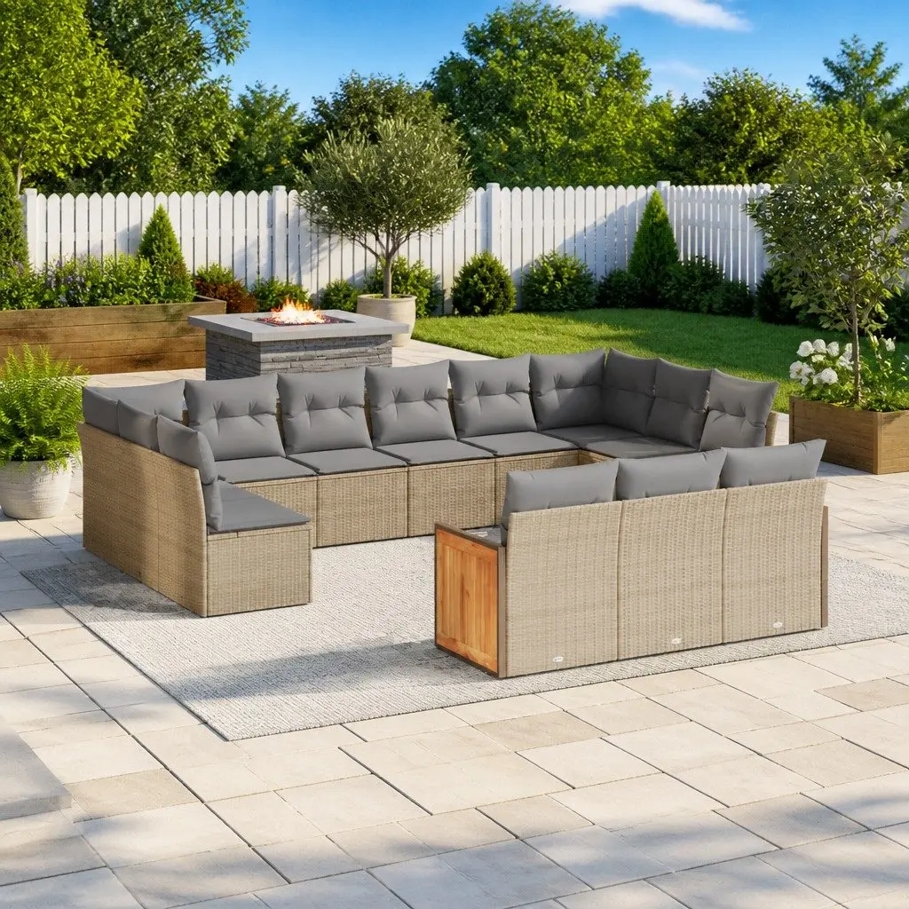 Beige Modular Rattan 13-Piece Garden Sofa Set