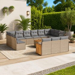 Premium 14-Piece Garden Sofa Set in Beige Poly Rattan