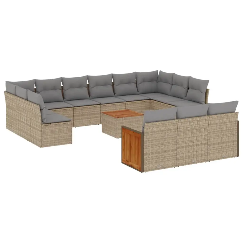 14-Piece Garden Sofa Set in Beige Poly Rattan