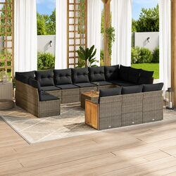 Durable 14 Piece Garden Sofa Set in Grey Poly Rattan