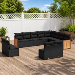 Durable 12-Piece Black Poly Rattan Garden Sofa Set
