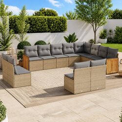 Beige Modular 12 Piece Garden Sofa Set for Patio