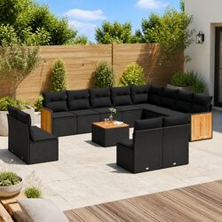 Premium 13-Piece Black Poly Rattan Garden Sofa Set
