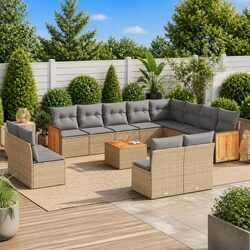 Premium 13 Piece Outdoor Garden Sofa Set Beige Poly Rattan
