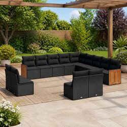 Sturdy 13-Piece Black Poly Rattan Garden Sofa Set