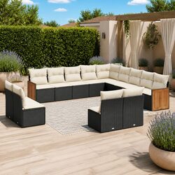 Black Poly Rattan Garden Sofa Set 13-Piece Outdoor Furniture