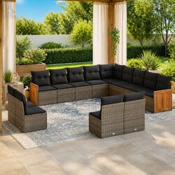 High-Quality 13 Piece Modular Garden Sofa Set in Grey Rattan