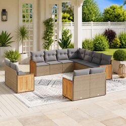 Durable 11 Piece Modular Garden Sofa Set in Beige