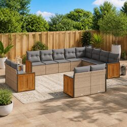 Beige Poly Rattan 12 Piece Garden Sofa Set