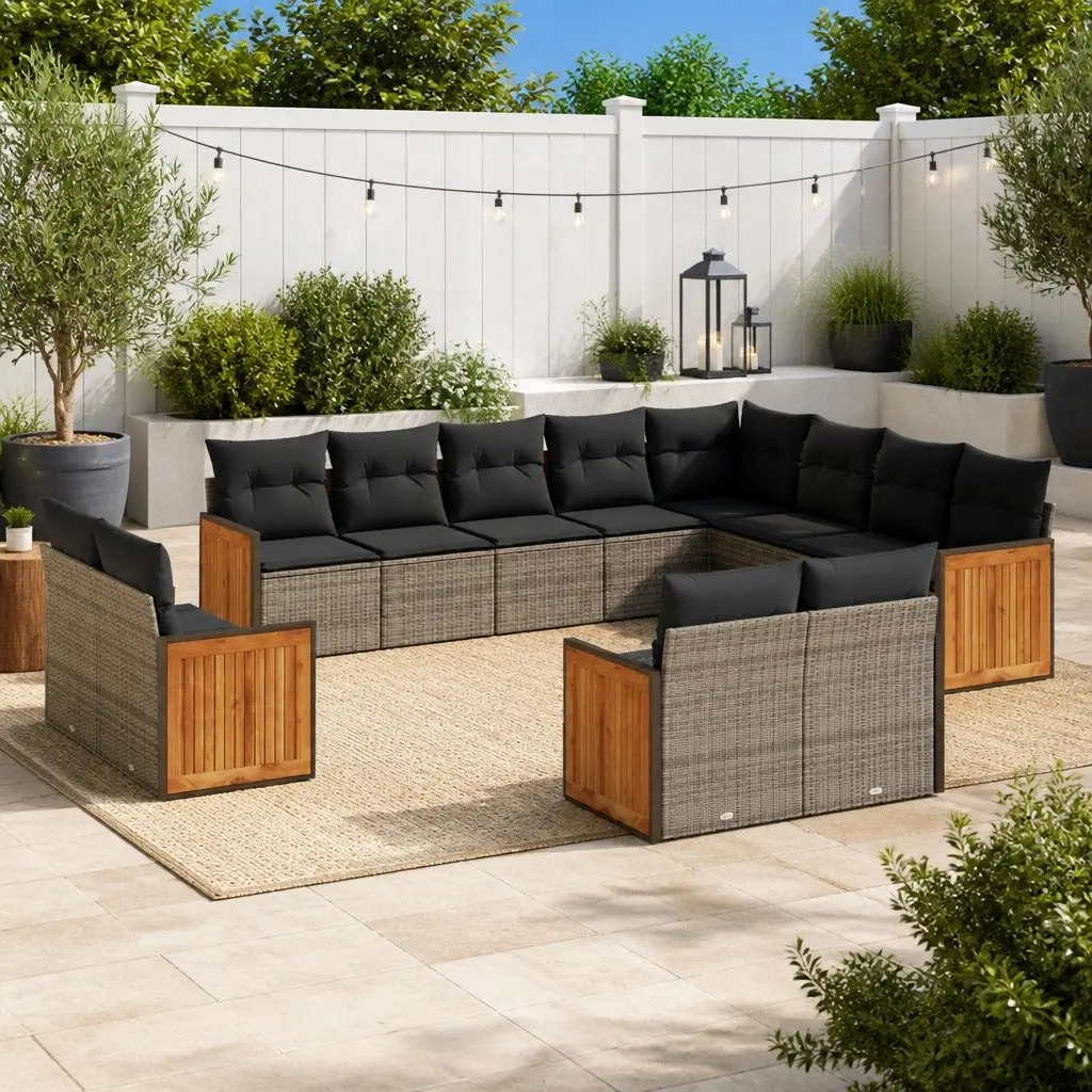 12-Piece Grey Modular Rattan Garden Sofa Set