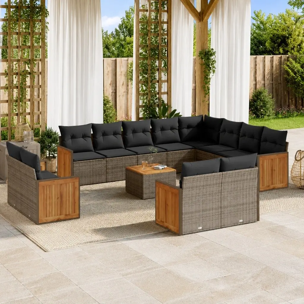 Grey Poly Rattan 13-Piece Garden Sofa Set
