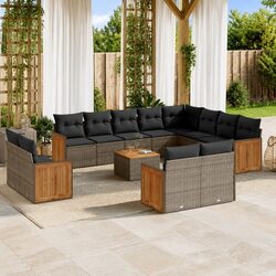 Premium Grey Poly Rattan 13-Piece Garden Sofa Set