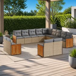 Beige Poly Rattan Modular 13 Piece Garden Sofa Set