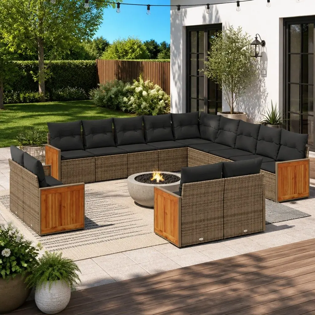 13-Piece Garden Sofa Set in Grey Poly Rattan