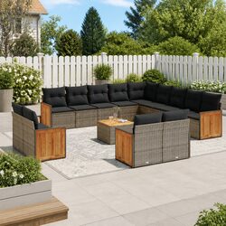 Premium 14-Piece Grey Poly Rattan Garden Sofa Set