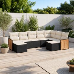 Durable Black Poly Rattan 9 Piece Garden Sofa Set