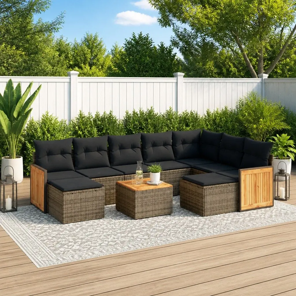 Garden Sofa Set PE Rattan 10 Piece Modular Outdoor Furniture Grey