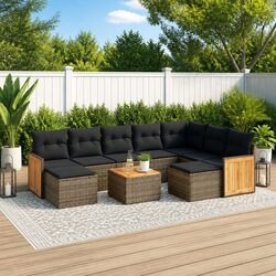 Modular 10-Piece Grey Poly Rattan Garden Sofa Set