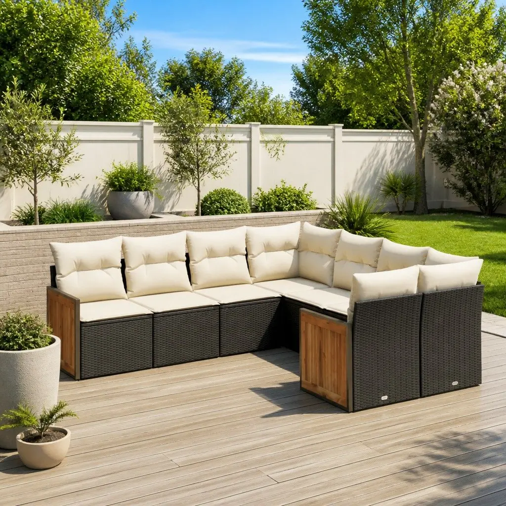 Garden Sofa Set PE Rattan 8 Piece Modular Outdoor Furniture Black