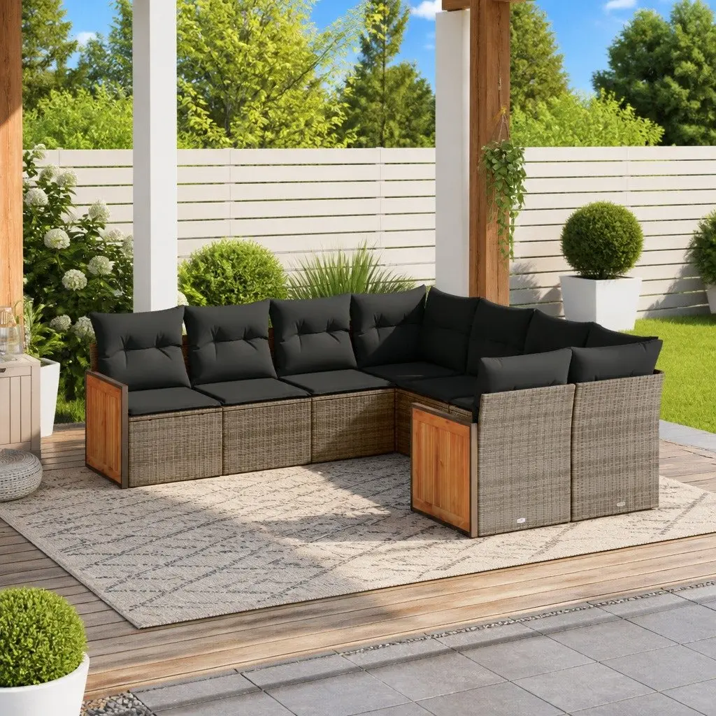 Garden Sofa Set PE Rattan 8 Piece Modular Outdoor Furniture Lounge Grey
