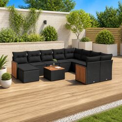 Premium 11-Piece Black Poly Rattan Garden Sofa Set