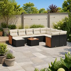 11-Piece Modular Garden Sofa Set in Black Poly Rattan