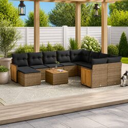 Sturdy 11-Piece Grey Rattan Garden Sofa Set