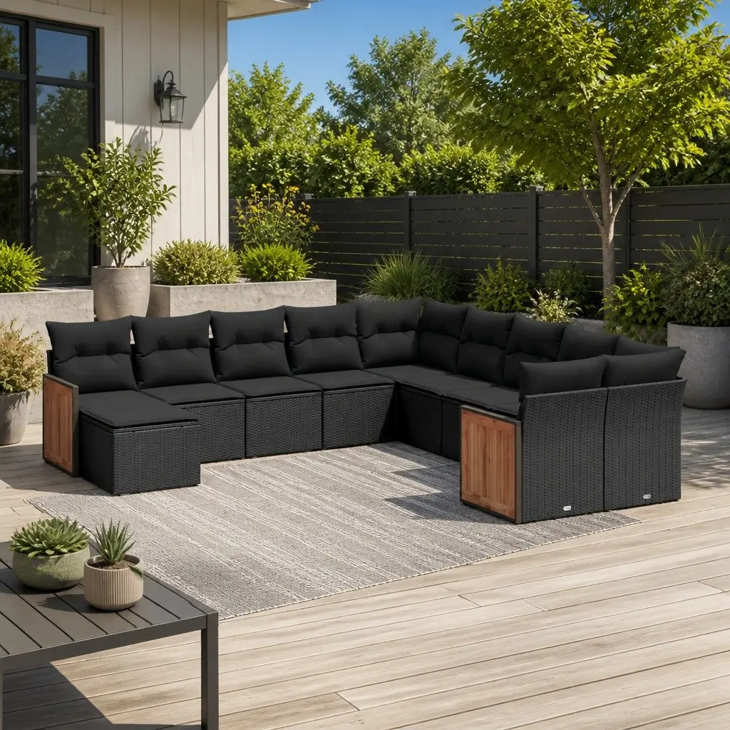 11 Piece Black Garden Sofa Set for Outdoor Spaces