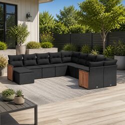 Premium 11 Piece Black Garden Sofa Set for Outdoor Spaces