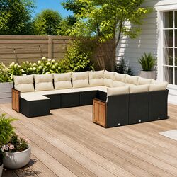 Sturdy 12 Piece Black Poly Rattan Garden Sofa Set
