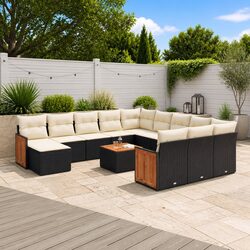 Premium 13 Piece Black Poly Rattan Garden Sofa Set