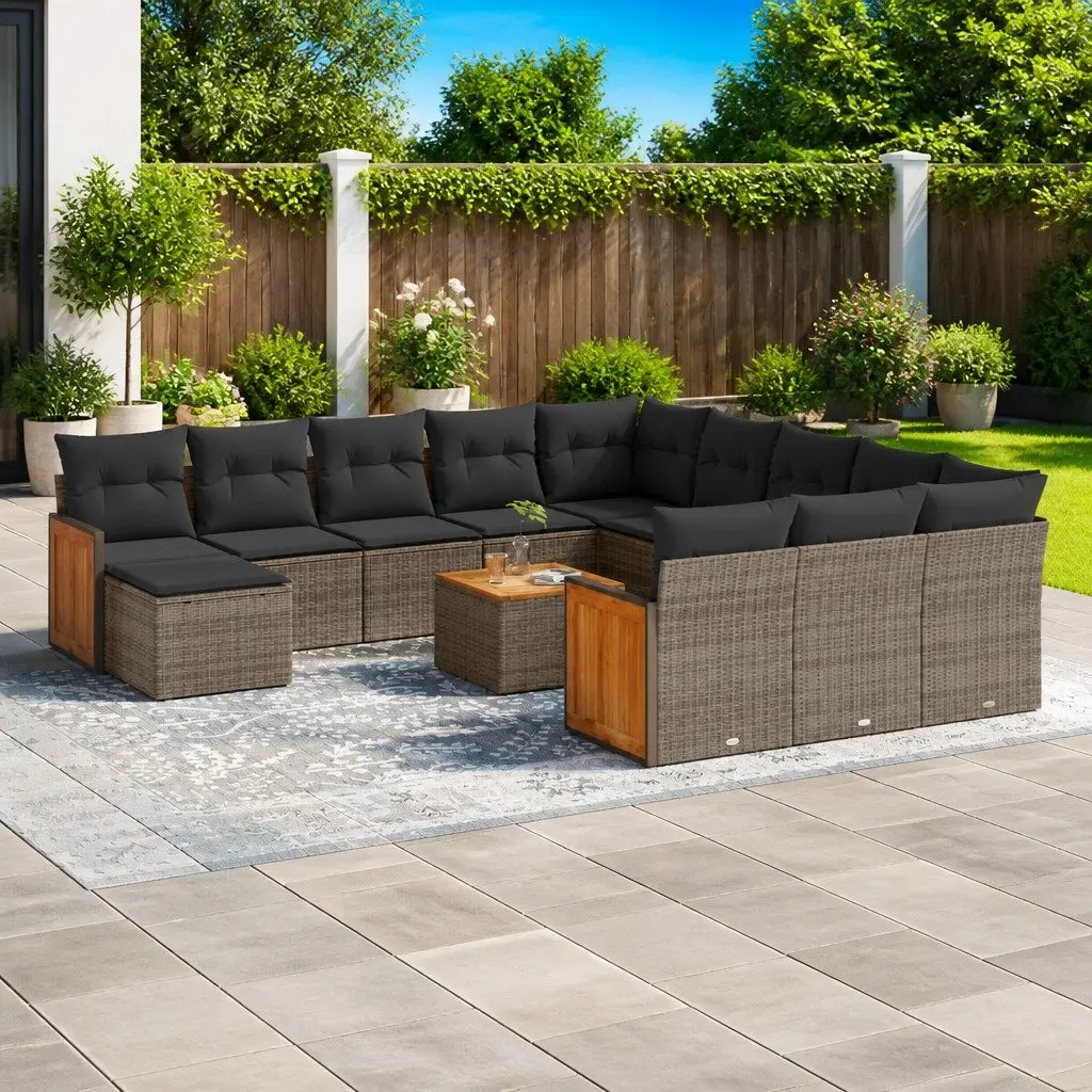 Garden Sofa Set PE Rattan 13 Piece Grey Outdoor Furniture Patio Seating