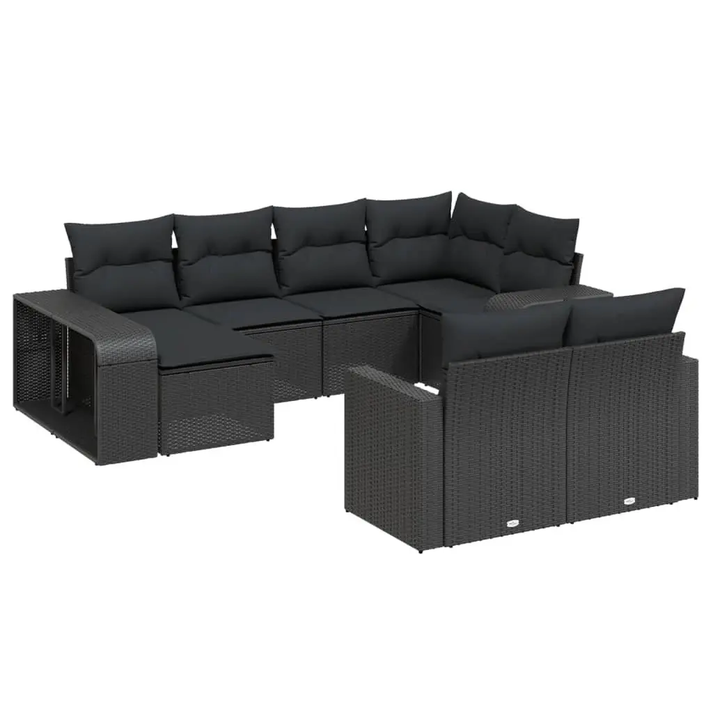 Outdoor Sectional Sofa Set PE Rattan 10 Piece Black Modular
