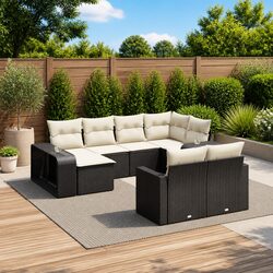 Sturdy Black Poly Rattan 10-Piece Outdoor Sofa Set