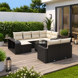 Exceptional 11 Piece Black Poly Rattan Garden Sofa Set